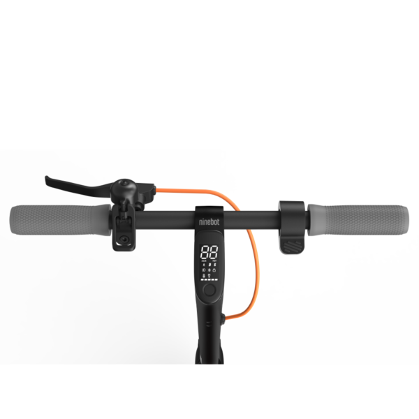 Segway Ninebot D28 trottinette électrique vue du guidon avec son frein sa sonnette et son tableau de bord