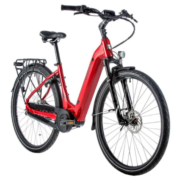 Vélo électrique rouge avec porte bagage
