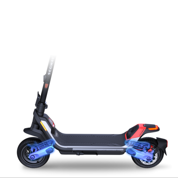 Segway KickScooter P100SE trottinette électrique vue des suspension avant et arrière